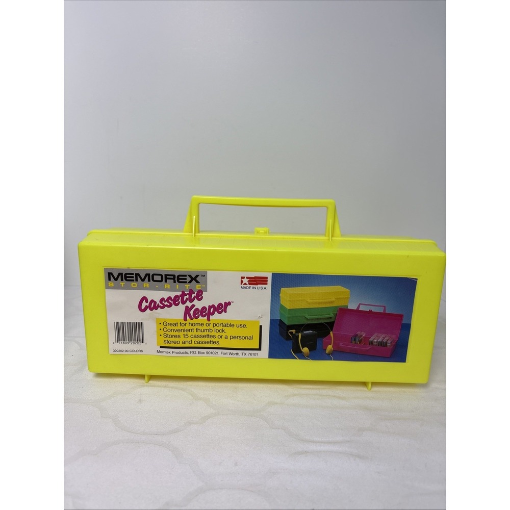 Memorex Cassette Carrying Case Storage 15 Tapes Stor Rite Yellow Plastic Vtg USA